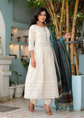 *New Chikankari Design Set*
 *Trust our new arrivals classic comfortable chikankari cotton sets in the most beautiful two summer colors*
 *Pure Chikankari Anarkali kurti with pant and silk chanderi digital Print dupatta set*
